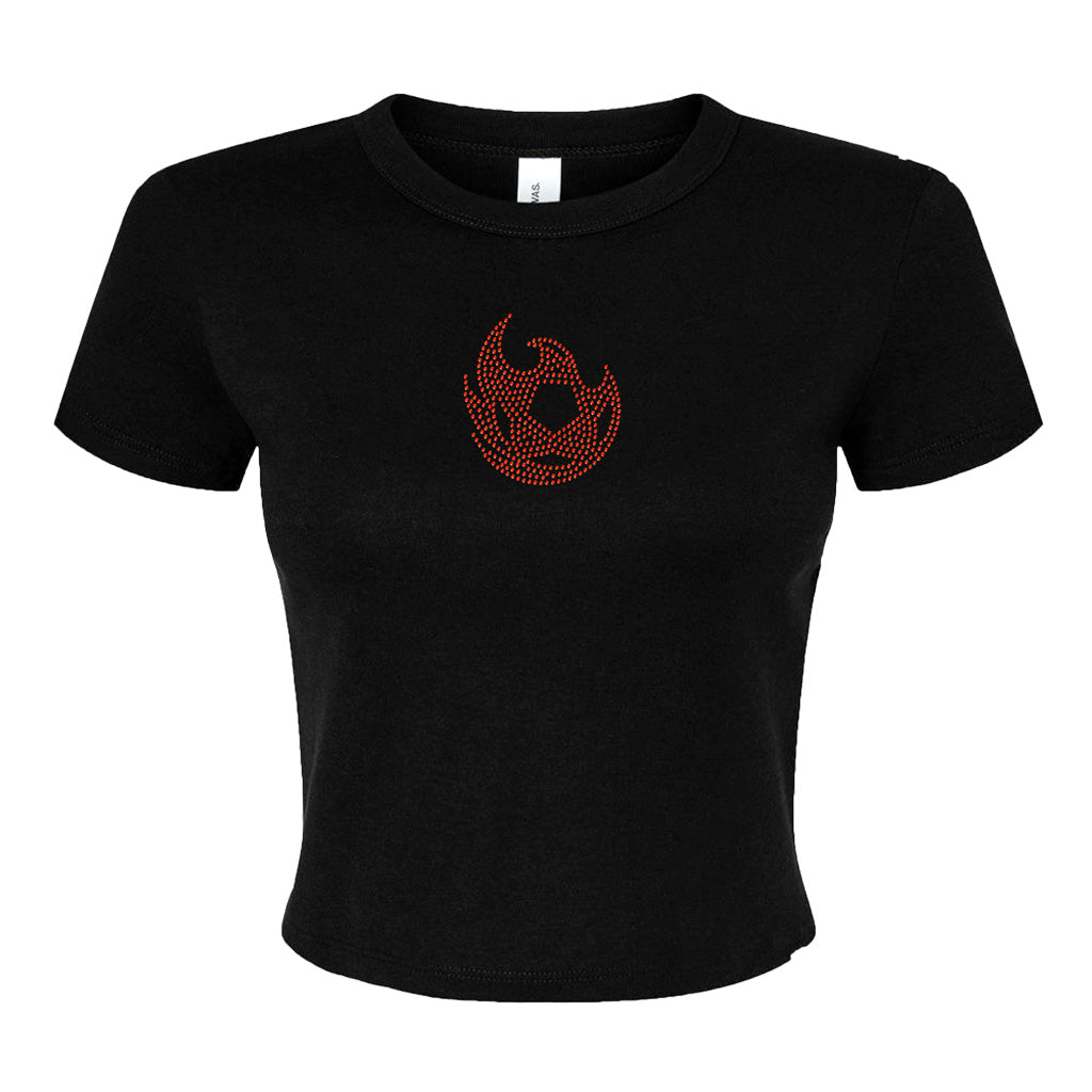 Phoenix Rising Women&#39;s Rhinestone Crop Top Baby T-Shirt - Black