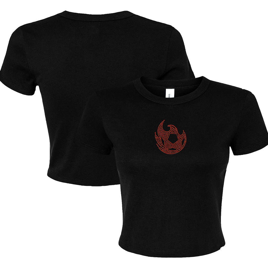 Phoenix Rising Women&#39;s Rhinestone Crop Top Baby T-Shirt - Black