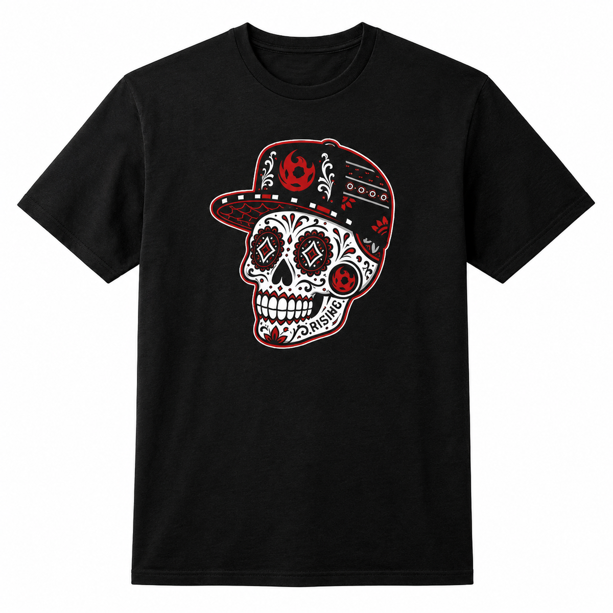Phoenix Rising Sugar Skull Snapback T-Shirt - Black